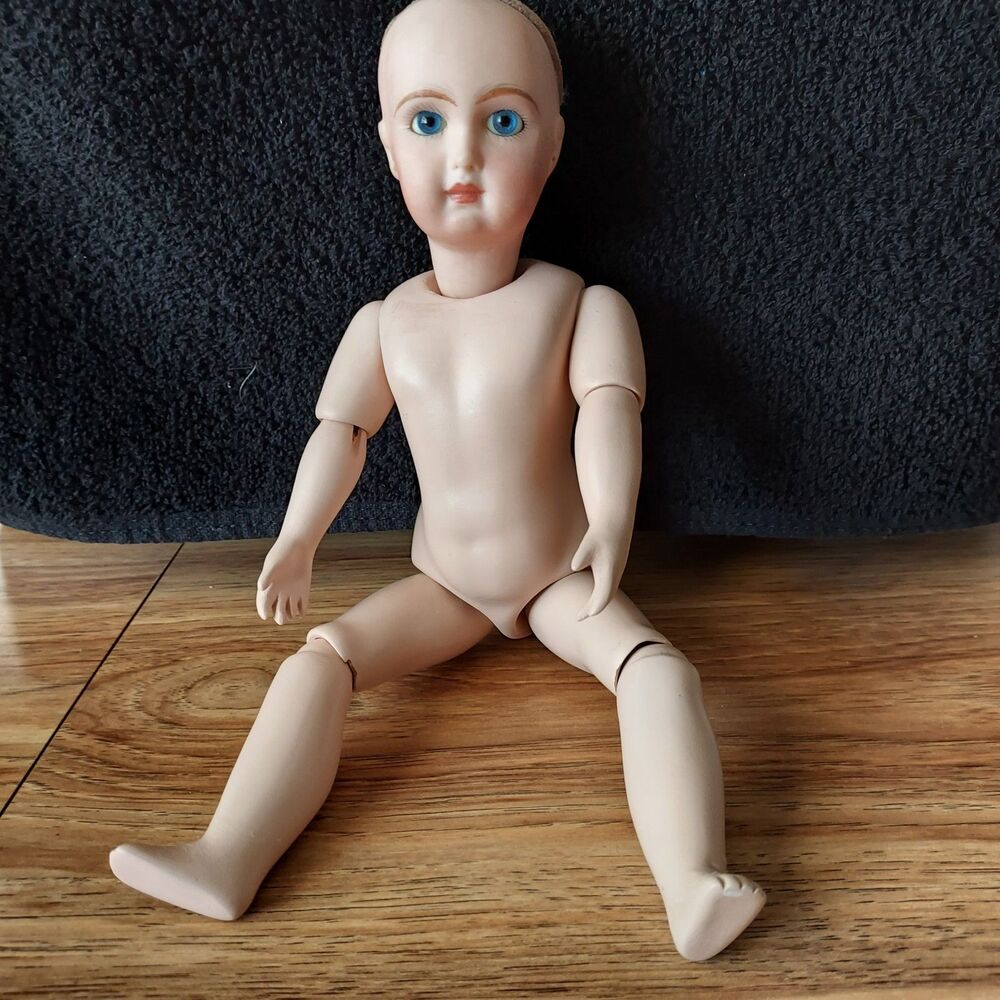 Reproduction Antique French Jumeau 10” Doll Compo Body Closed Mouth Pierced Ear